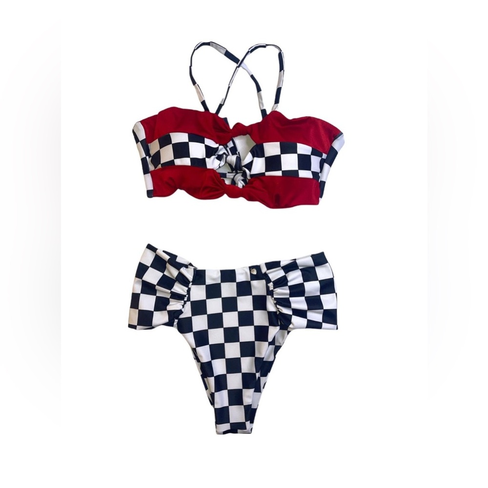 Red and Black Checkered Bikini with Retro Vibes